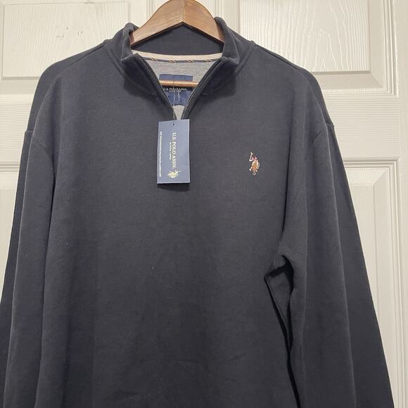 US Polo Assn Quarter Zip Sweater Size XL Black Equestrian Golf Preppy NWT - Picture 3 of 6